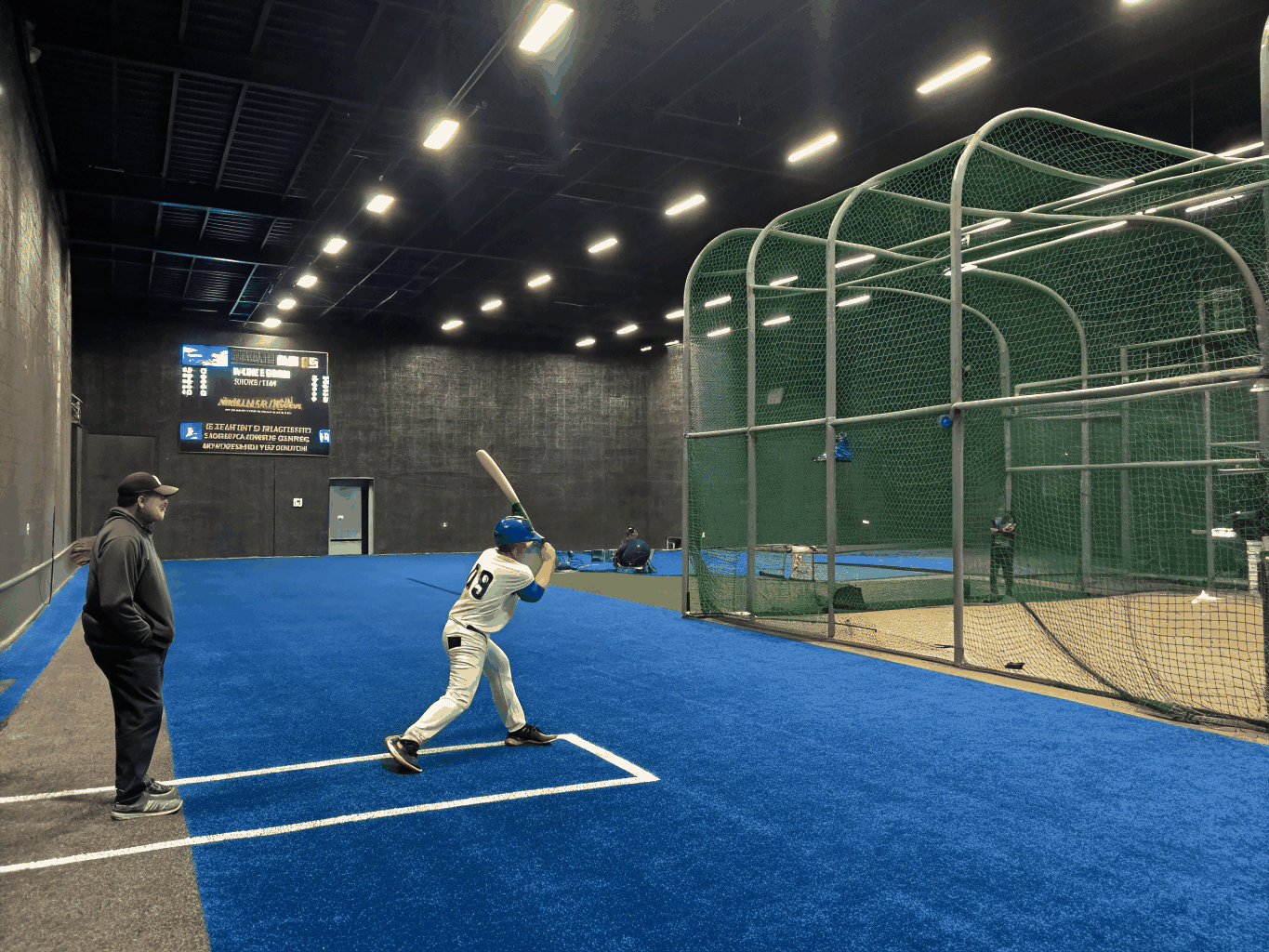 Baseball batting cage and bullpen with heavy-duty commercial athletic turf in Sachse