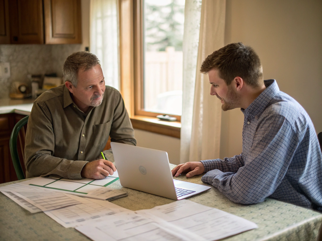 Consultant and property owner reviewing detailed synthetic grass quote