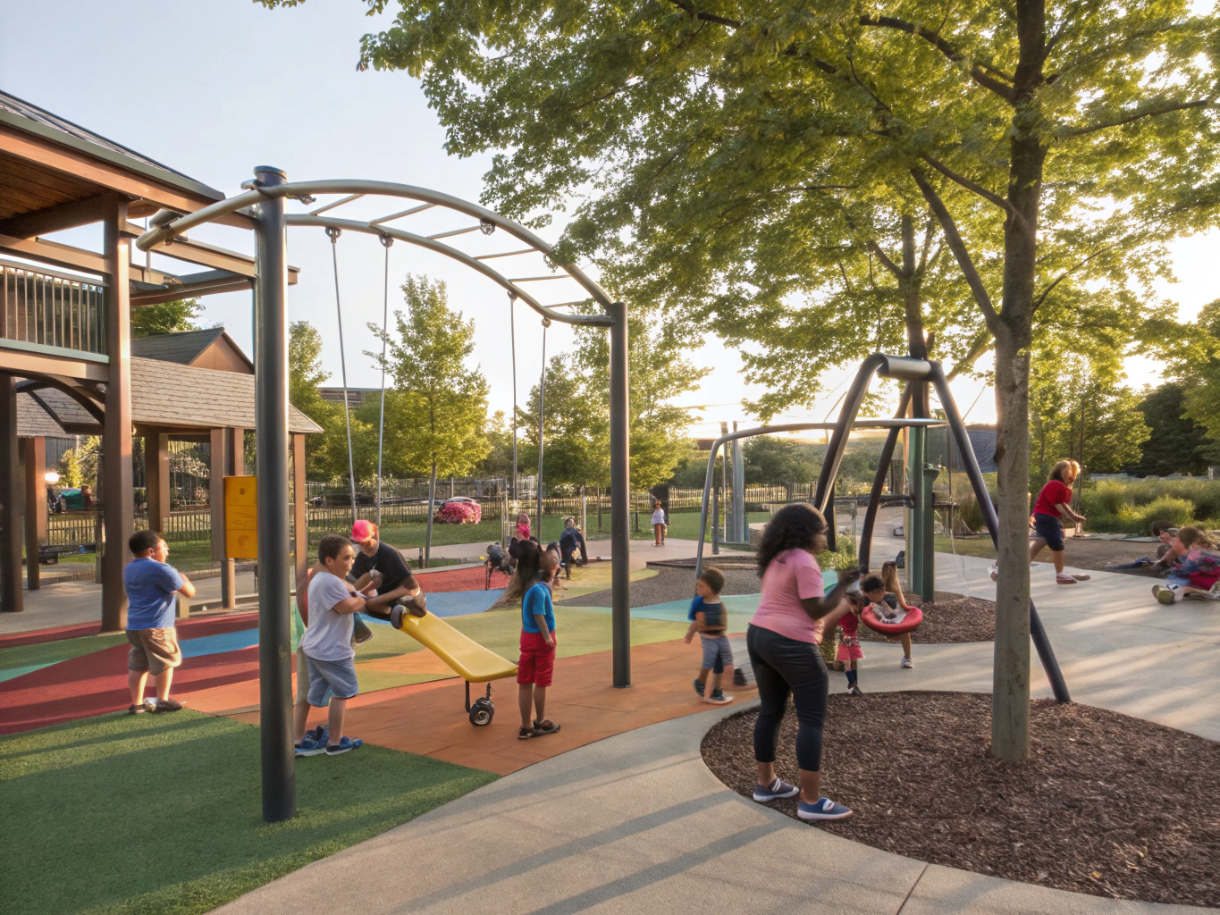 Subdivision community playground with synthetic grass ground cover