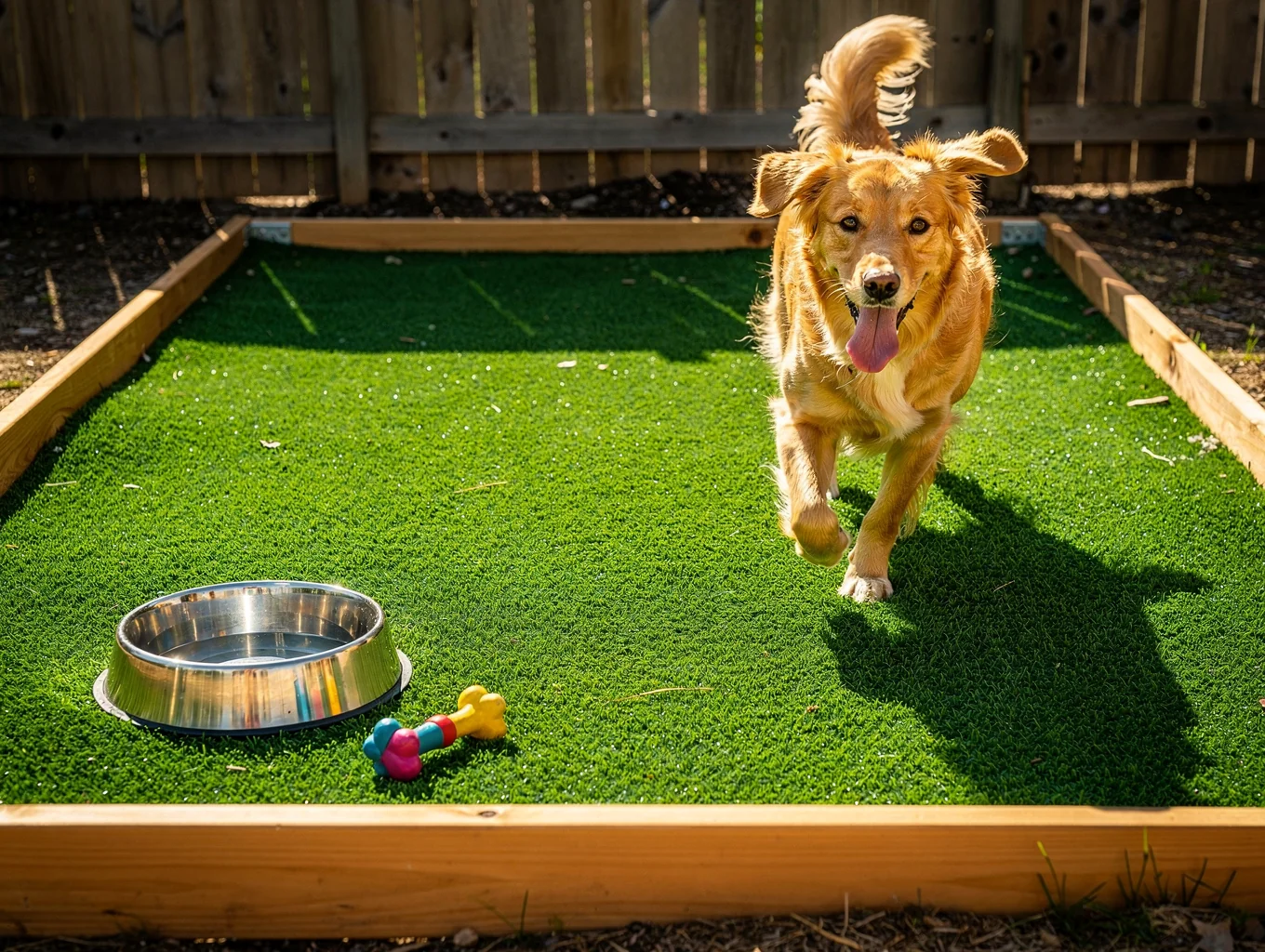 Completed pet-friendly turf lawn installation in Lucas, Texas