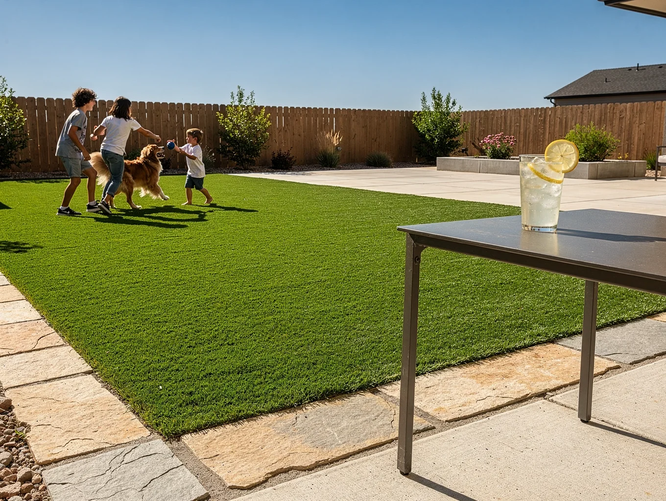 Multi-dog backyard pet artificial grass installation in Wylie TX