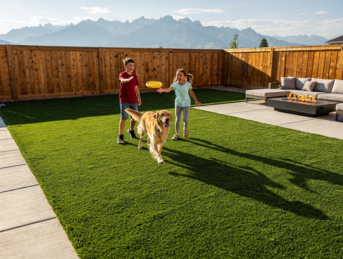 Pet-friendly synthetic turf yard installation