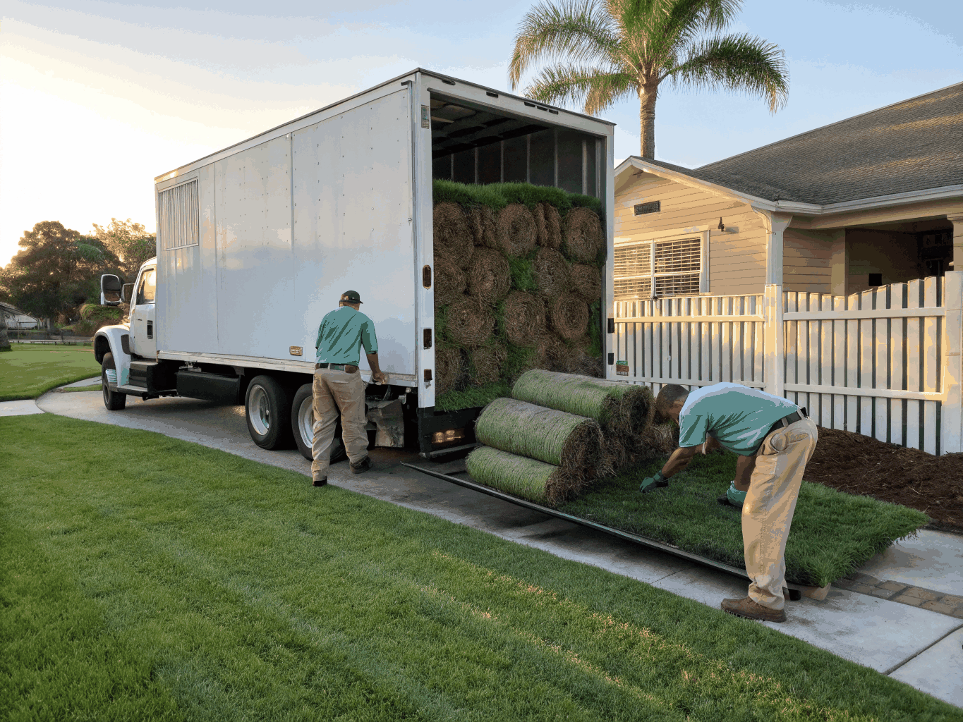 Hauling trailer loaded with removed sod and excavated ground material