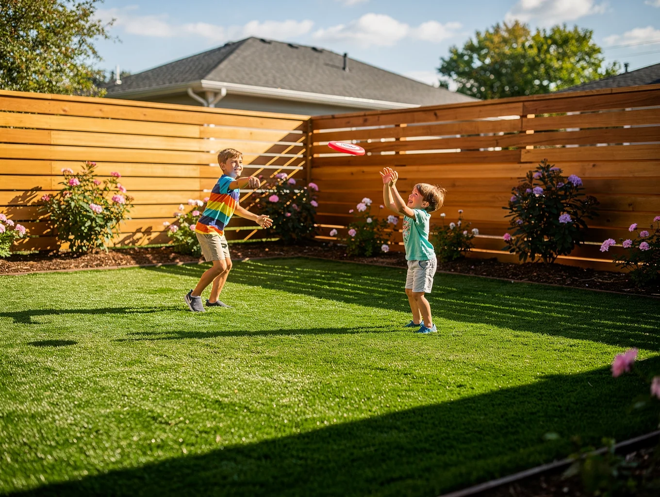 Finished residential artificial grass lawn installation