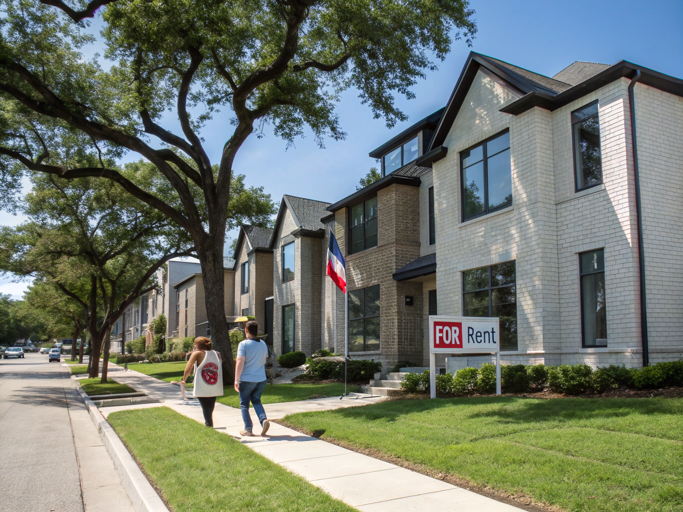 Suburban residential neighborhood streetscape in North Texas
